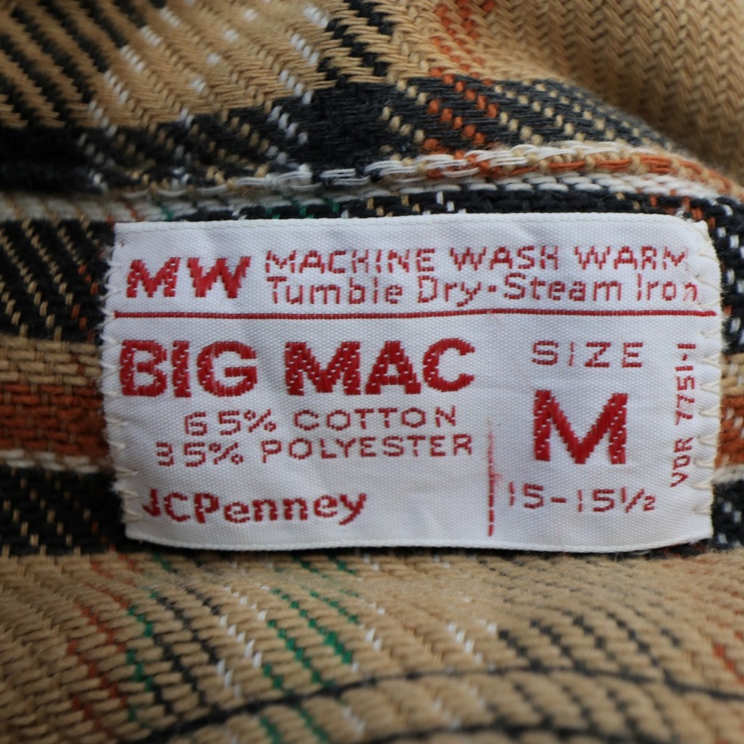 70s80s USA JCPenney長袖ストライプシャツ ベージュM ss74