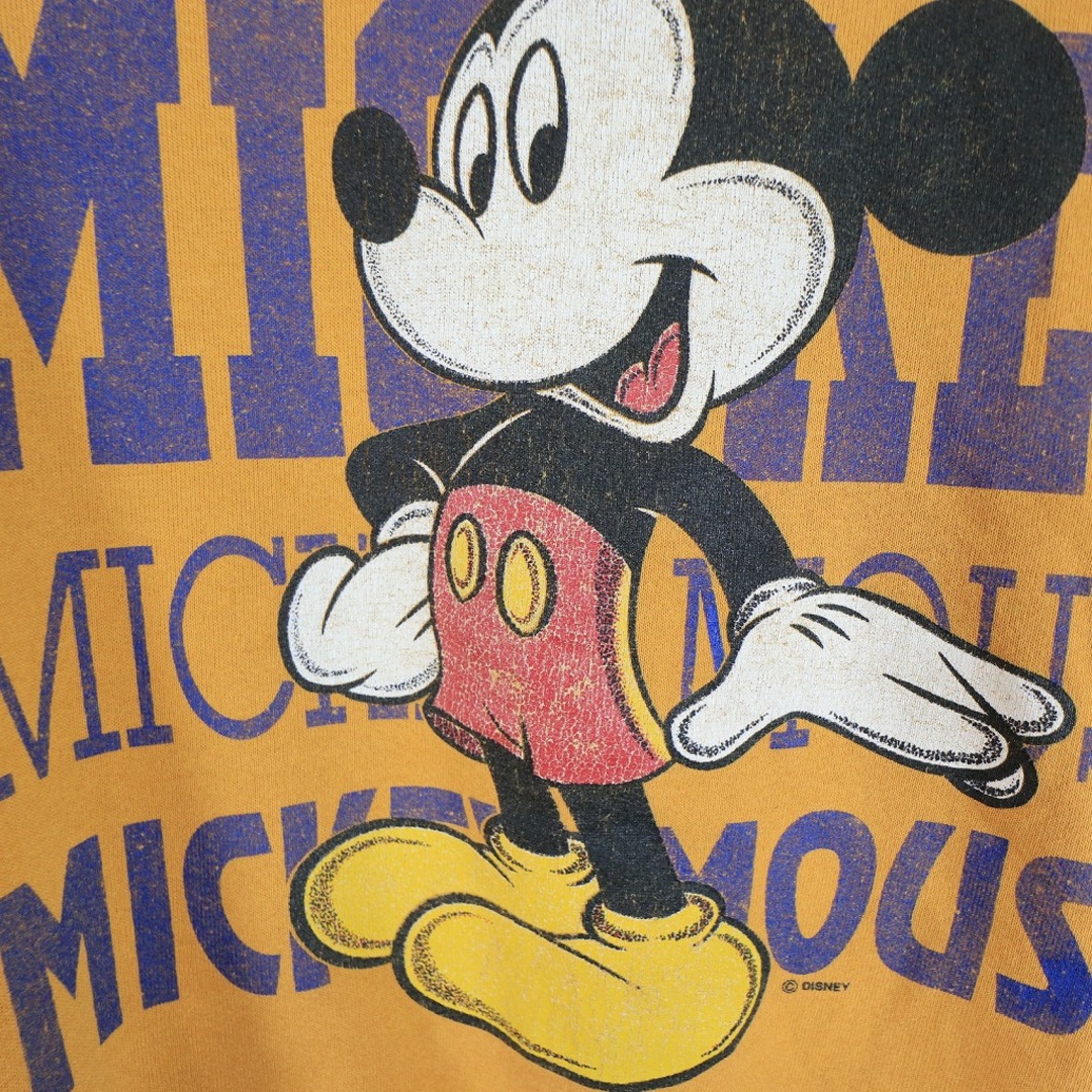 Disney(ディズニー)の90年代 USA製 Disney ディズニー MICKEYMOUSE ミッキーマウス スウェット キャラクタープリント オレンジ (メンズ XL) 中古 古着 O5176 メンズのトップス(スウェット)の商品写真