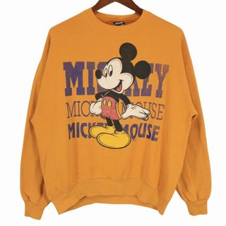 ディズニー(Disney)の90年代 USA製 Disney ディズニー MICKEYMOUSE ミッキーマウス スウェット キャラクタープリント オレンジ (メンズ XL) 中古 古着 O5176(スウェット)