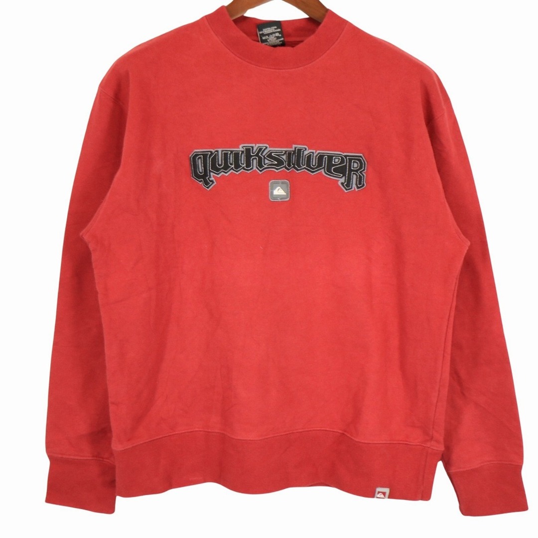 QUIKSILVER(クイックシルバー)のQuiksilver クイックシルバー ワンポイント スウェット ロゴ エルボーパッチ レッド (メンズ XL) 中古 古着 O5177 メンズのトップス(スウェット)の商品写真