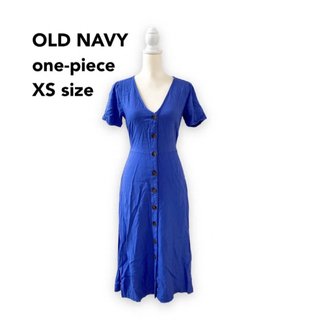 オールドネイビー(Old Navy)のオールドネイビー　ロングワンピース　半袖　無地　プレーン　青色系　XSサイズ(ロングワンピース/マキシワンピース)