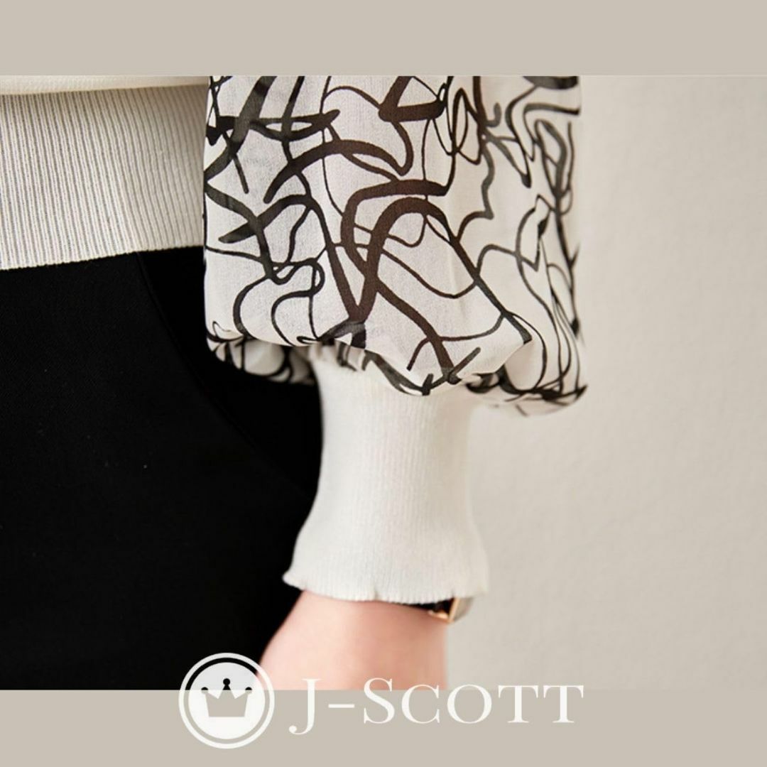 [J-Scott] [ジェイスコット] シフォン袖ニットトップス 異素材MIX  レディースのファッション小物(その他)の商品写真