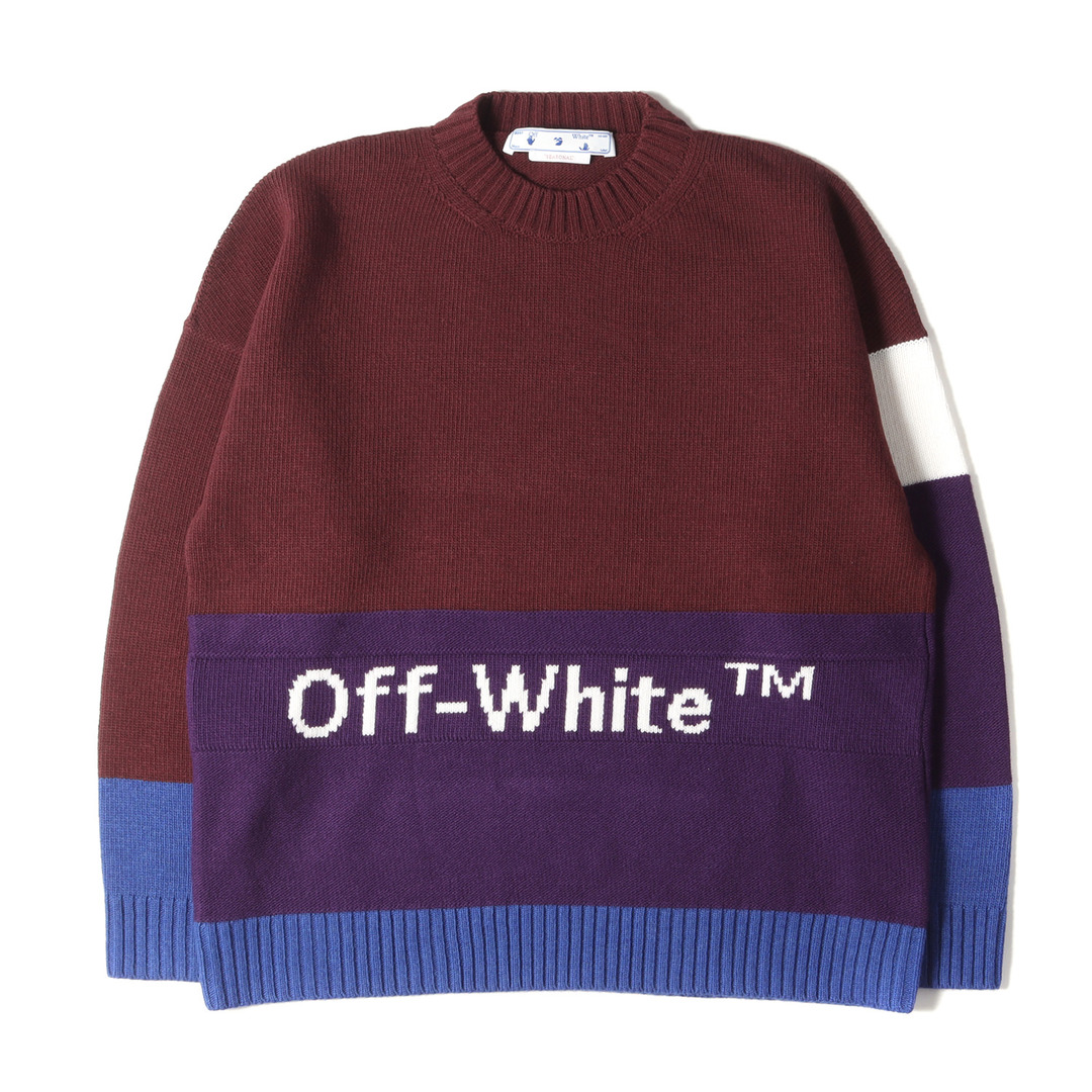 OFF-WHITE(オフホワイト)のOFF-WHITE オフホワイト ニット サイズ:L 22AW カラーブロック オーバーサイズ クルーネック ウール ニット セーター COLOR BLOCK OFF CREWNECK パープル バーガンディー イタリア製 ブランド トップス カジュアル ブランド 長袖 【メンズ】【中古】【新品同様】 メンズのトップス(ニット/セーター)の商品写真