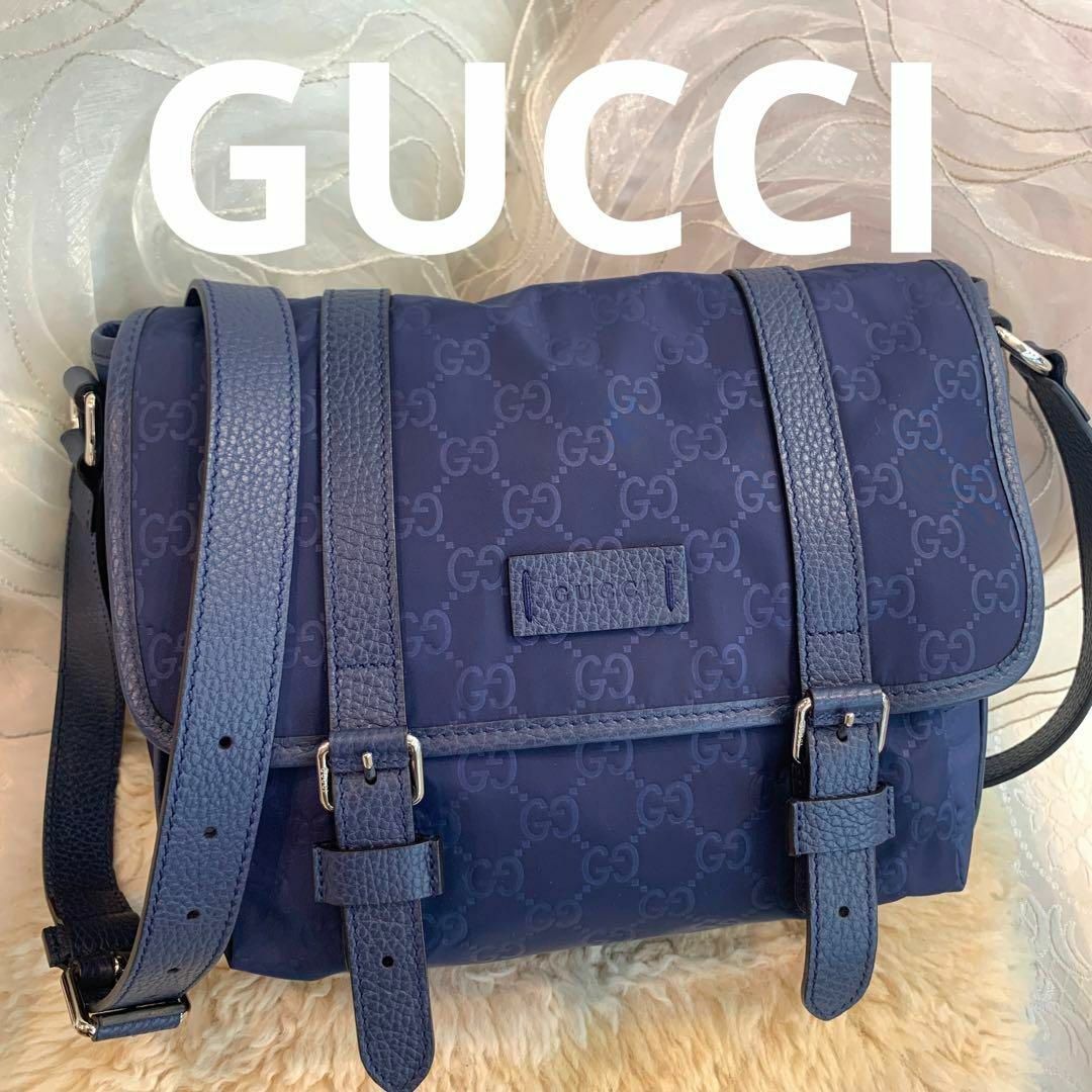 ☆超美品☆GUCCI GGナイロン 斜め掛けショルダーバッグ ネイビー | フリマアプリ ラクマ