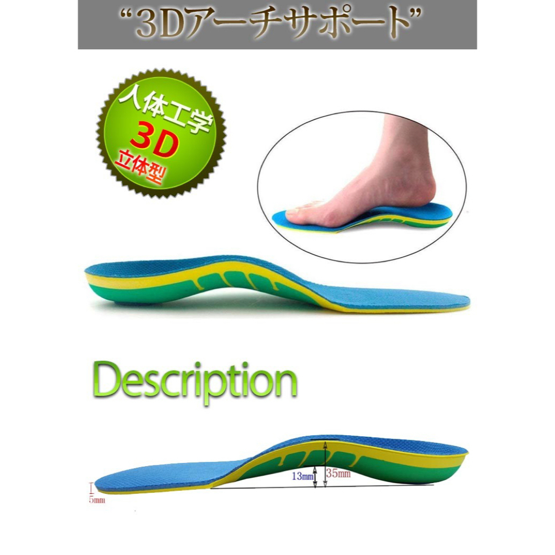 インソール 扁平足 アーチサポーター 3D立体型 中敷きクッション 足底筋膜炎
