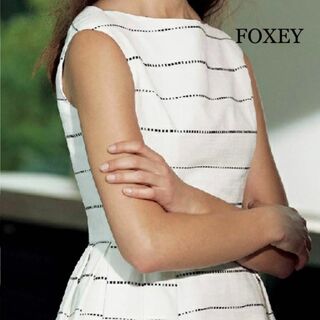 美品◆最高級 FOXEY フレアワンピース ひざ丈 ドレス ミントブルー 40