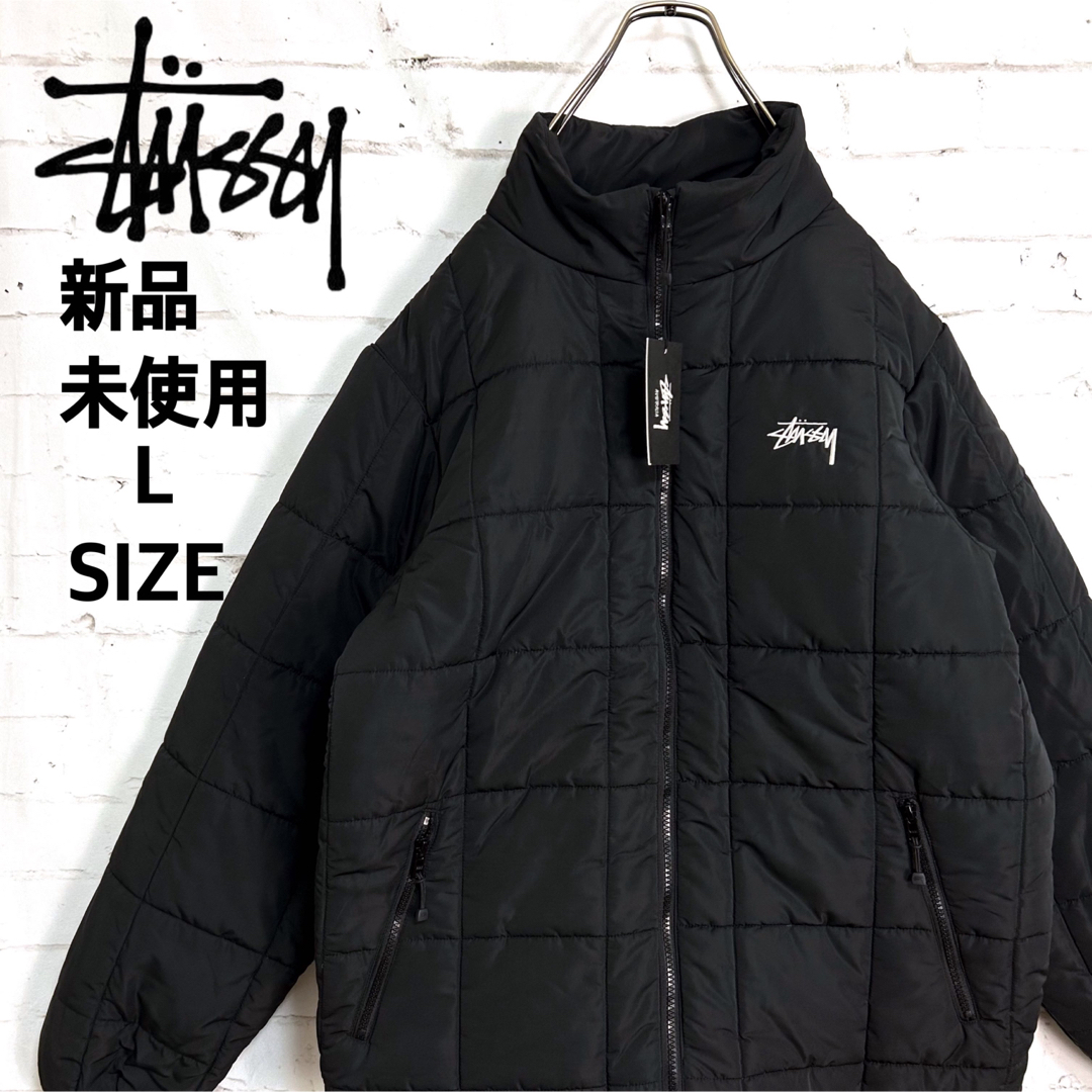 新品!!海外限定!! STUSSY 刺繍ロゴ ブラック パファジャケットLサイズ