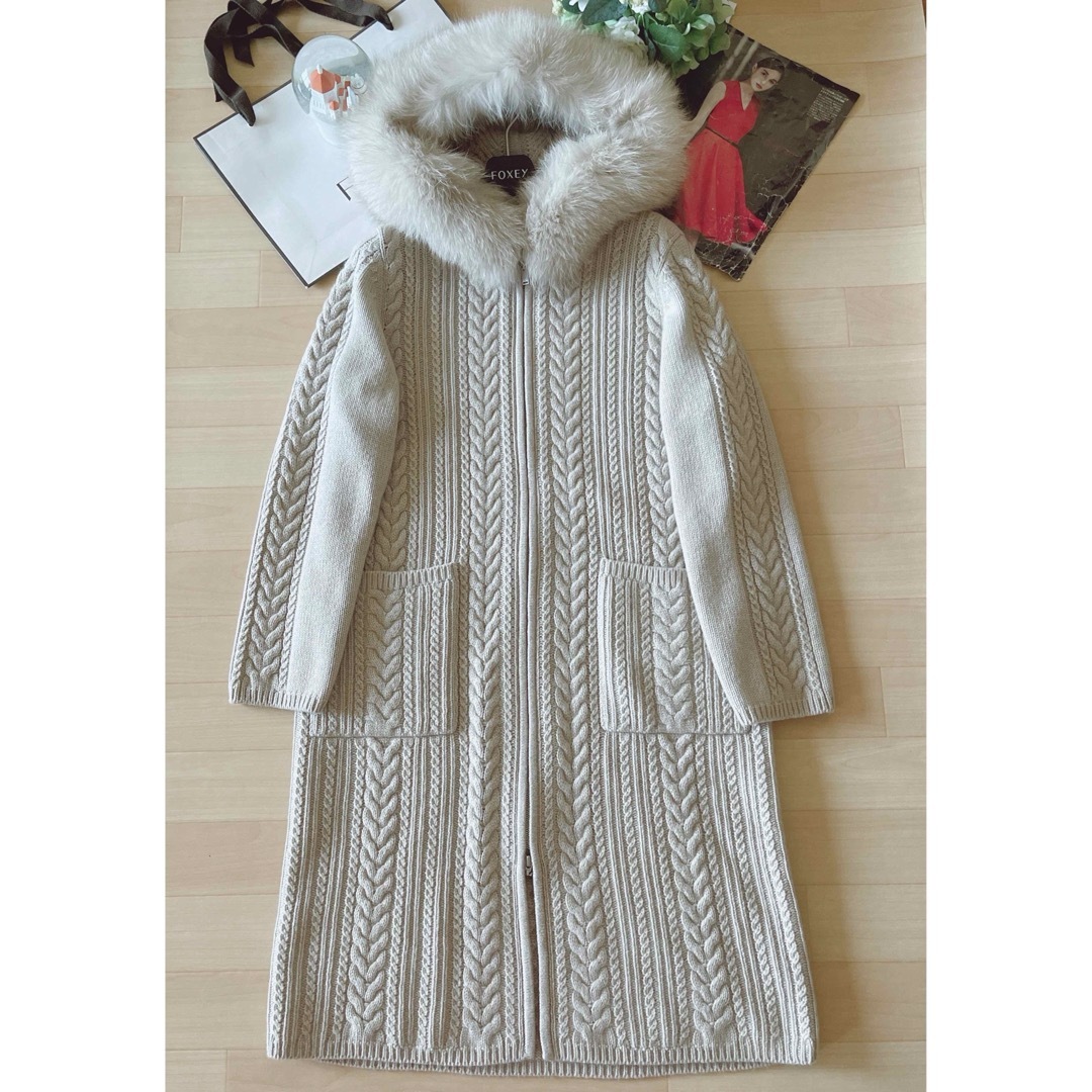 新品!FOXEY最高級40万円カシミアファーコート 38 Rene foxey
