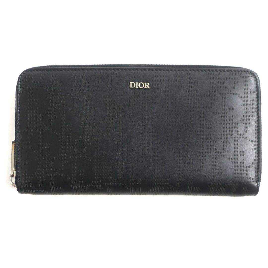 極美品▼DIOR ディオールオム 2ESBC252VPD ディオール エッセンシャル オブリーク ギャラクシー レザー ロングジップウォレット/長財布 黒