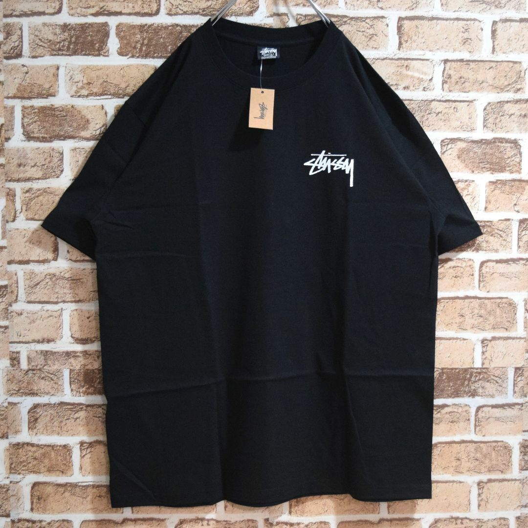 《ステューシー》正規・新品タグ　フラワー　ビッグロゴ　ブラック　M　Tシャツ