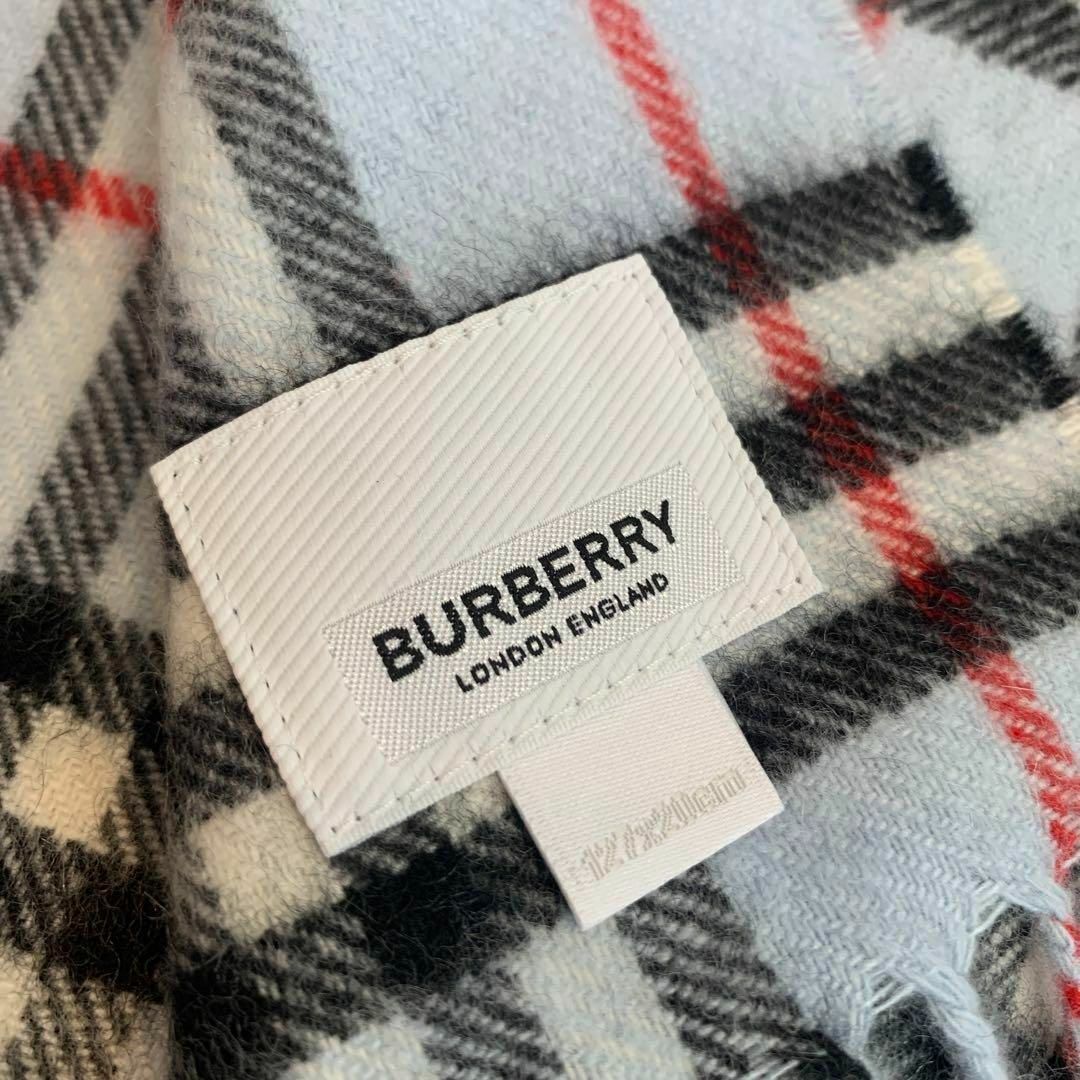 ☆未使用品☆BURBERRY カシミヤ100% チェック柄マフラー ライトブルー-