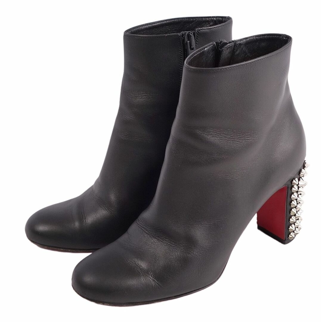 255センチワイズCHRISTIAN LOUBOUTIN クリスチャンルブタン Mayr smooth and croc-effect leather ankle boots ショートブーツ マイヤー レザーブーツ ブラック レディース