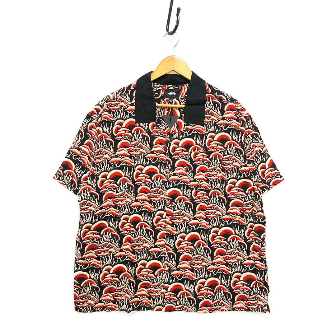 STUSSY ステューシー CORAL PATTER SHIRT 総柄 レーヨン 半袖シャツ レッド サイズL 正規品 / 32146