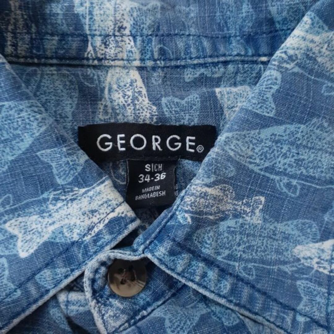 GEORGE 長袖総柄シャツ 魚 ブルー メンズのトップス(シャツ)の商品写真