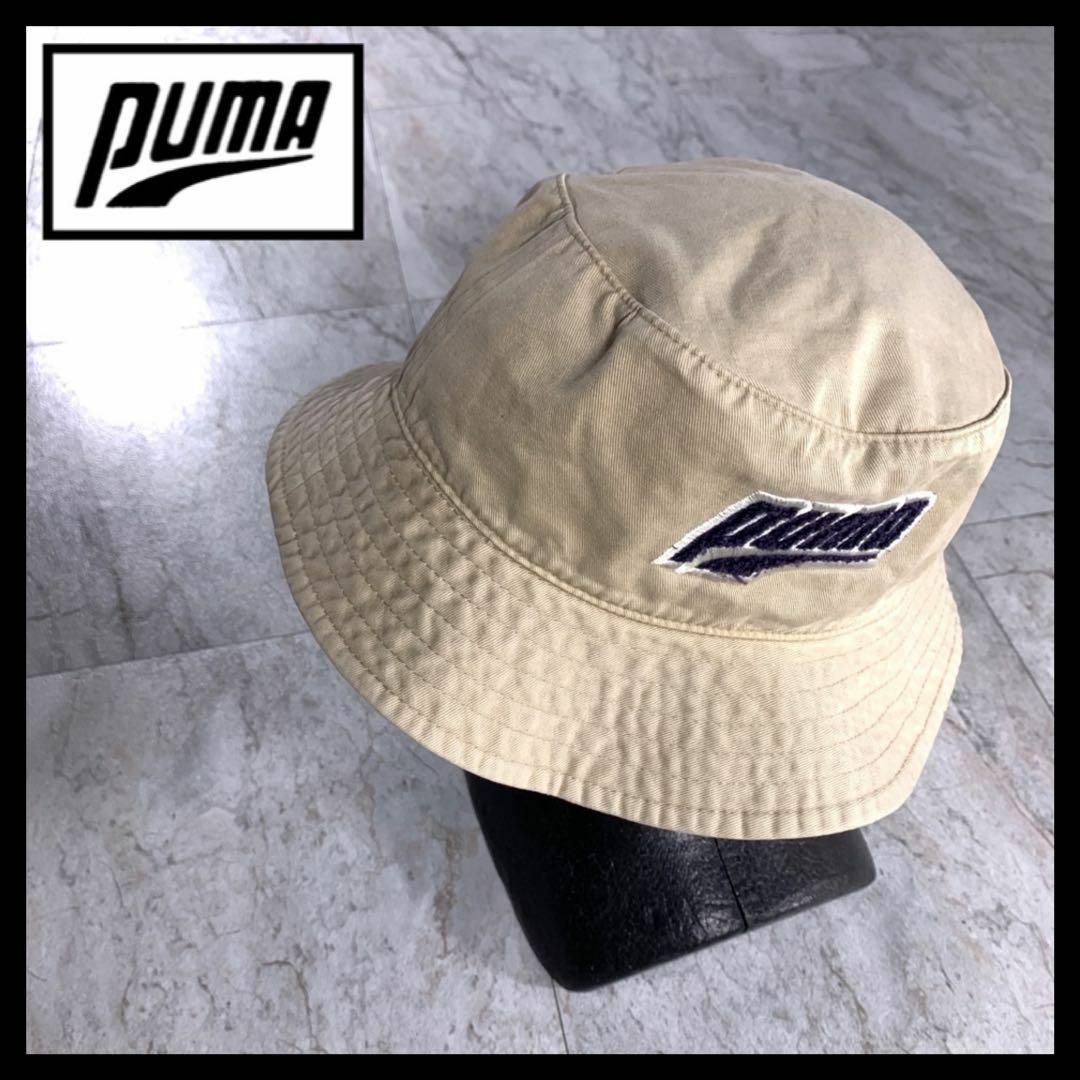 90s  PUMA バケットハット ベージュ 刺繍 旧ロゴ ベージュ