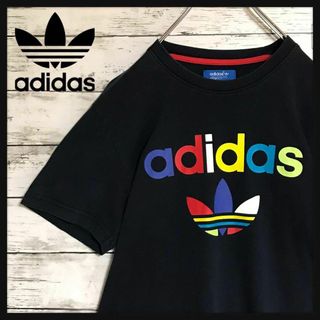 アディダス(adidas)の【美品】アディダス　カラフルロゴTシャツ　人気Ｌサイズ　ブラック　K561(Tシャツ/カットソー(半袖/袖なし))