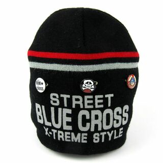 bluecross - ブルークロス ニット帽 ビーニー バッジ付き ストリート ブランド 帽子 キッズ 男の子用 Fサイズ ブラック BLUE CROSS