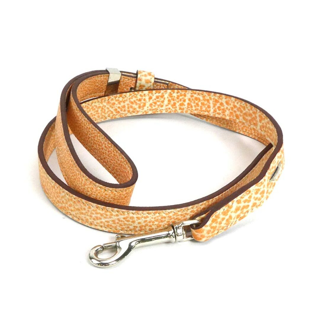 エルメス HERMES ドッグリード レザー/メタル オレンジ/ホワイト/シルバー ユニセックス 送料無料 e56939g