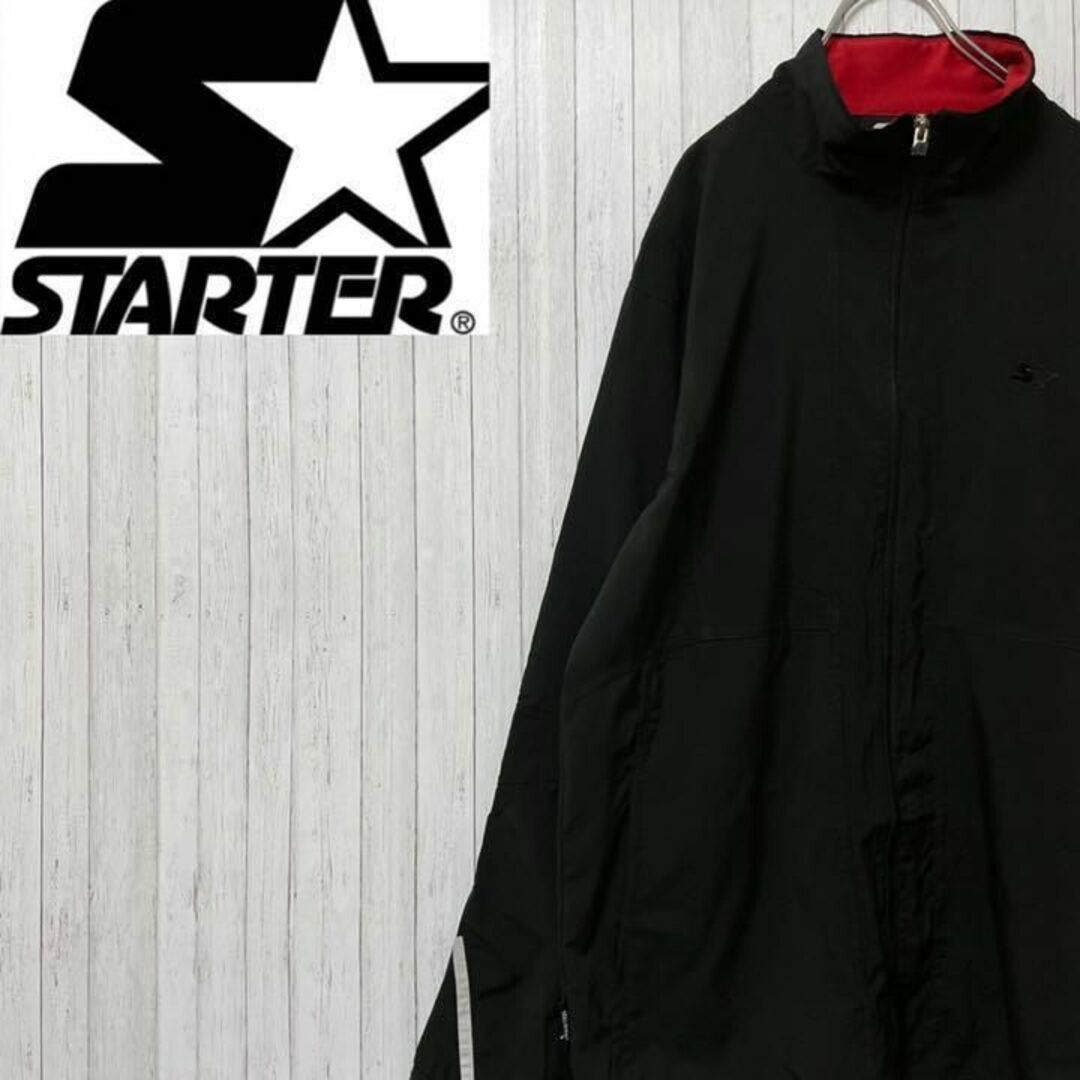 スターター　ジップアップジャケット　刺繍ロゴ　黒　マフポケット　S