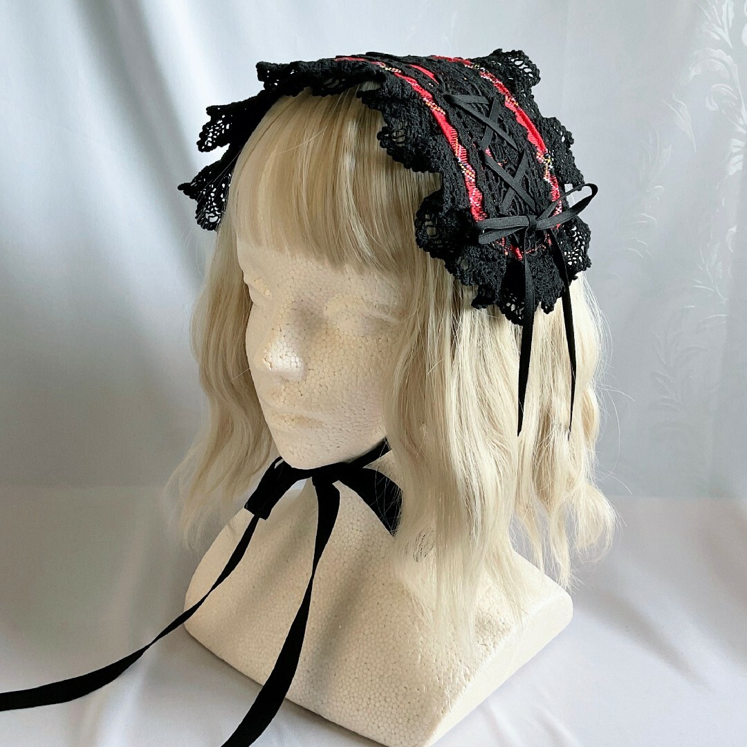 【まゆぅさま専用】タータンチェックのヘッドドレス&ミニネクタイ 赤×黒 1