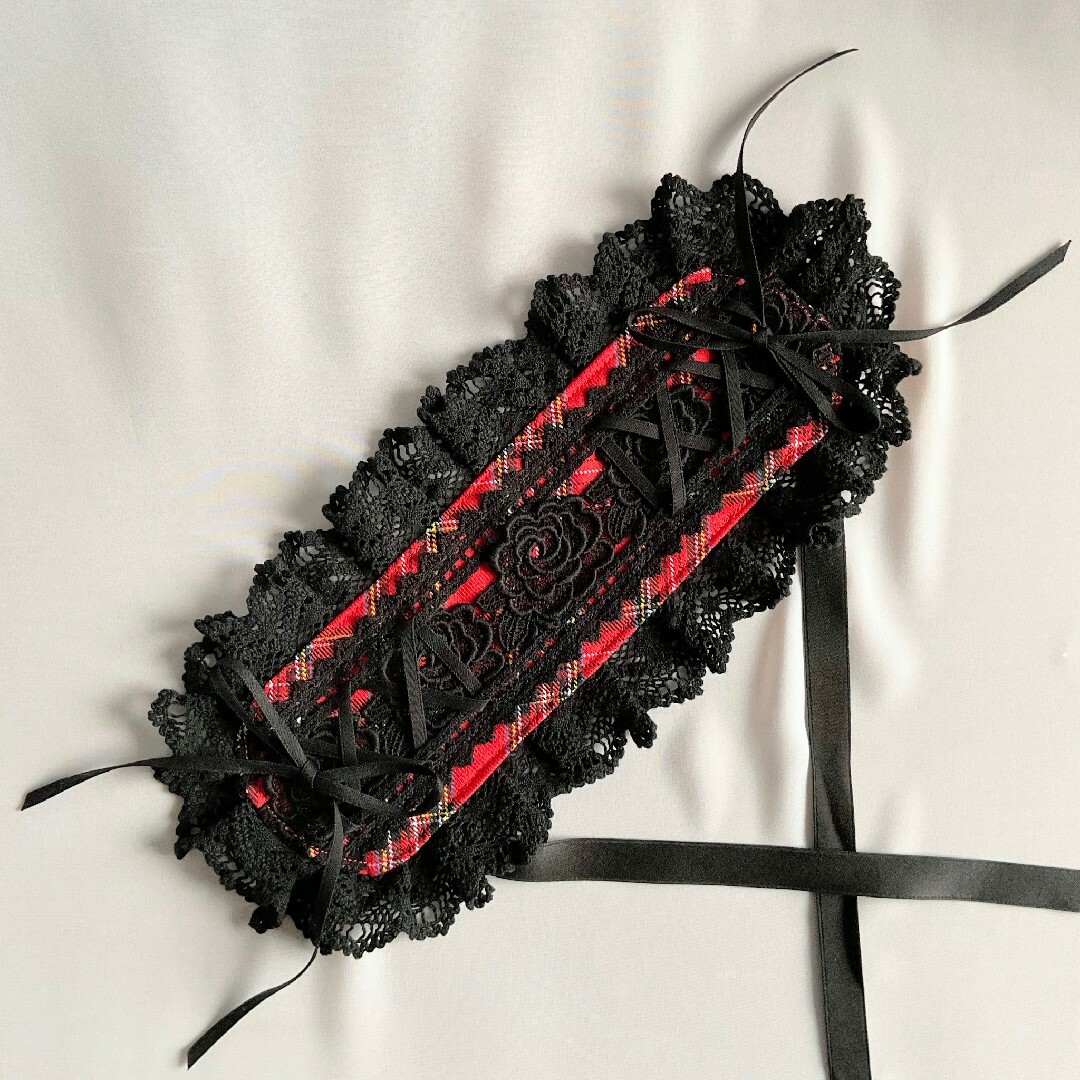 【まゆぅさま専用】タータンチェックのヘッドドレス&ミニネクタイ 赤×黒 4