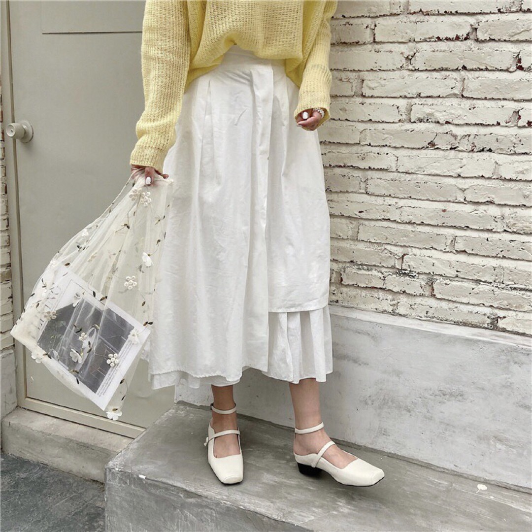 トートバッグ 花柄刺繍 オーガンジー エコバッグ シースルー アプリコット 秋 レディースのバッグ(エコバッグ)の商品写真