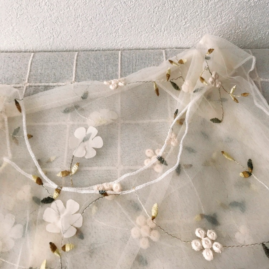 トートバッグ 花柄刺繍 オーガンジー エコバッグ シースルー アプリコット 秋 レディースのバッグ(エコバッグ)の商品写真