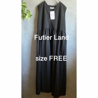 フューティアランド(futier land)の新品★Futier land 麻混ノースリーブ黒ロングワンピース ゆったり(ロングワンピース/マキシワンピース)