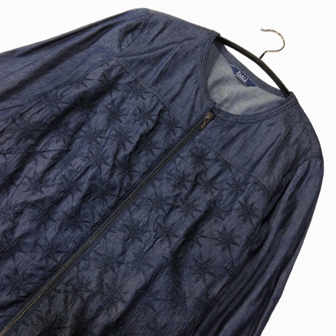 ジュンコシマダ ✿ 刺繍 ノーカラー ジャケット ブルゾン L ジップアップ 1