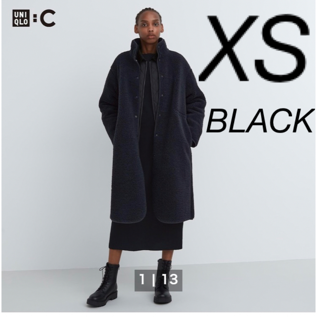 UNIQLO:Cボアフリーススタンドカラーコート 黒　XS ブラック