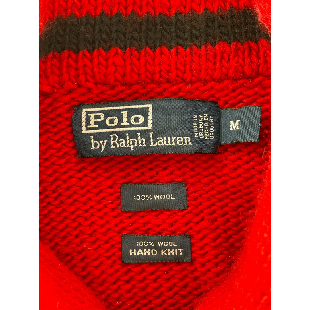 POLO RALPH LAUREN(ポロラルフローレン)のポロ ラルフローレン レッド ウール ハンドニット エルボーパッチ ショールカラー セーター M メンズのトップス(その他)の商品写真