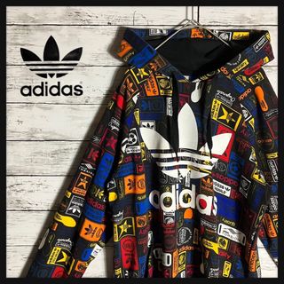 【送料無料】adidas 総柄 パーカー◎プルオーバー 人気3本ライン