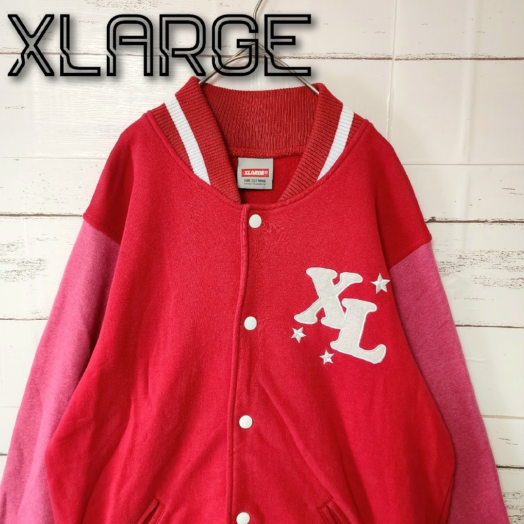 XLARGE(エクストララージ)の《大人気》エクストララージ スタジャン レッド ピンク ワンポイントロゴ M メンズのジャケット/アウター(スタジャン)の商品写真