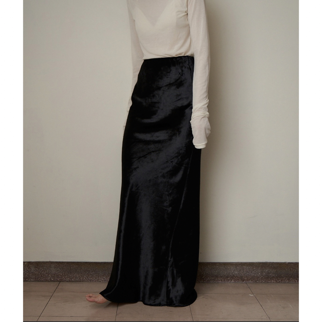 enof velvet long skirt M black