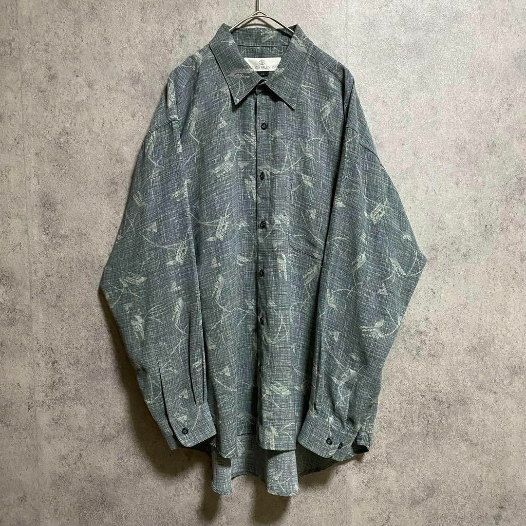 90S vintage 長袖　柄シャツ　メンズLL 古着　個性派　奇抜　B4