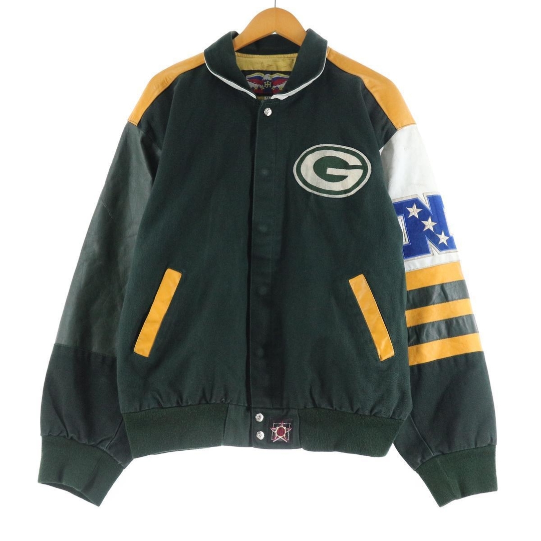 ジェフハミルトン JEFF HAMILTON NFL GREEN BAY PACKERS グリーンベイパッカーズ 袖革 スタジャン アワードジャケット バーシティジャケット メンズXL /eaa375413