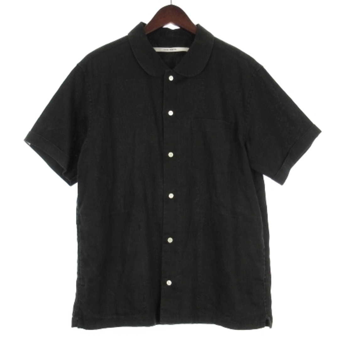 フューチャープリミティブ ラウンドカラー シャツ 半袖 リネン ブラック M