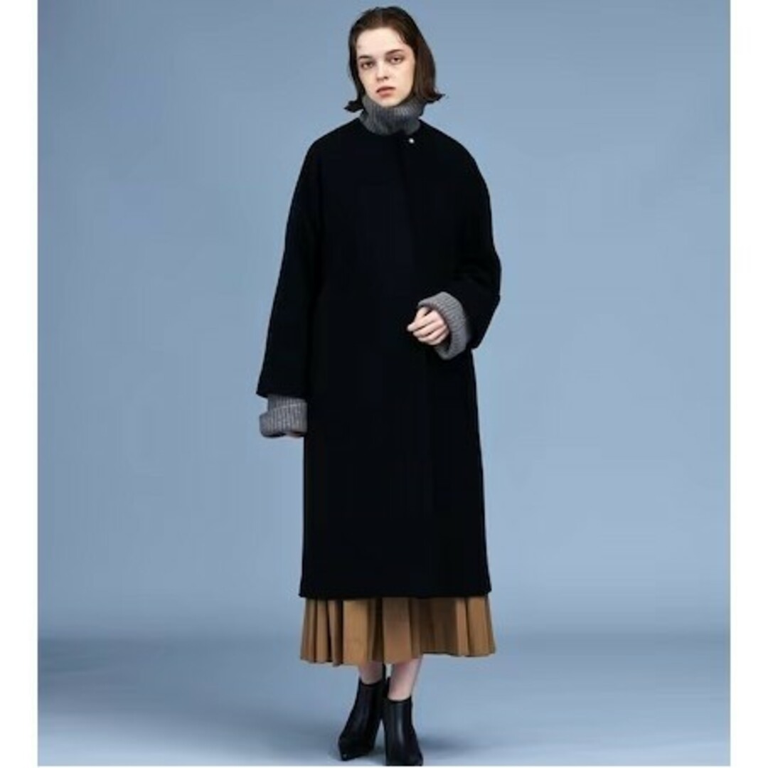 美品】N.O.R.C ノーク ノーカラーコート サイズ1 ロングコート 黒色-