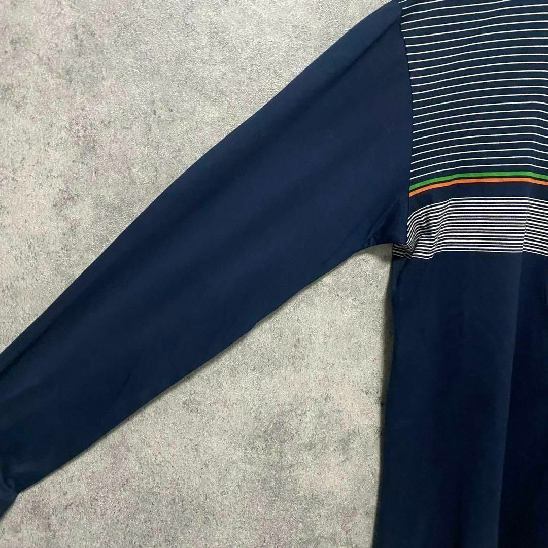 70S vintage 長袖　柄シャツ　綿　メンズM ネイビー　　個性派