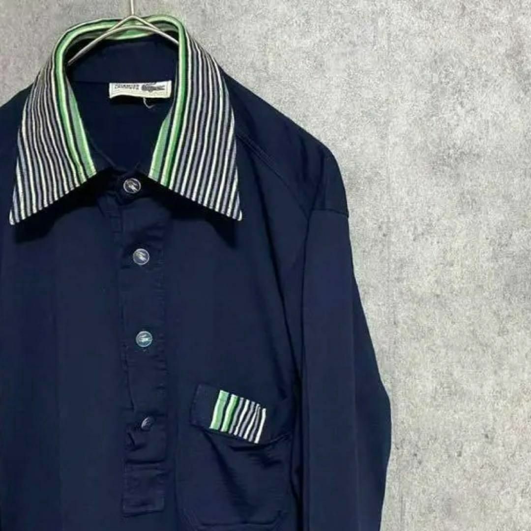 70S 希少　ラコステ　lacoste デカ襟　ポロシャツ　ネイビー