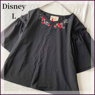 ディズニー(Disney)の新品 美女と野獣 ディズニー 刺繍 シフォンブラウス プルオーバー L ブラック(シャツ/ブラウス(半袖/袖なし))