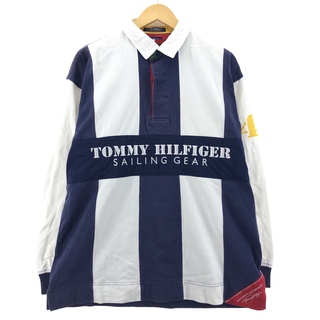 トミーヒルフィガー(TOMMY HILFIGER)の古着 トミーヒルフィガー TOMMY HILFIGER ストライプ柄 刺繍 長袖 ラガーシャツ メンズL /taa001189(シャツ)