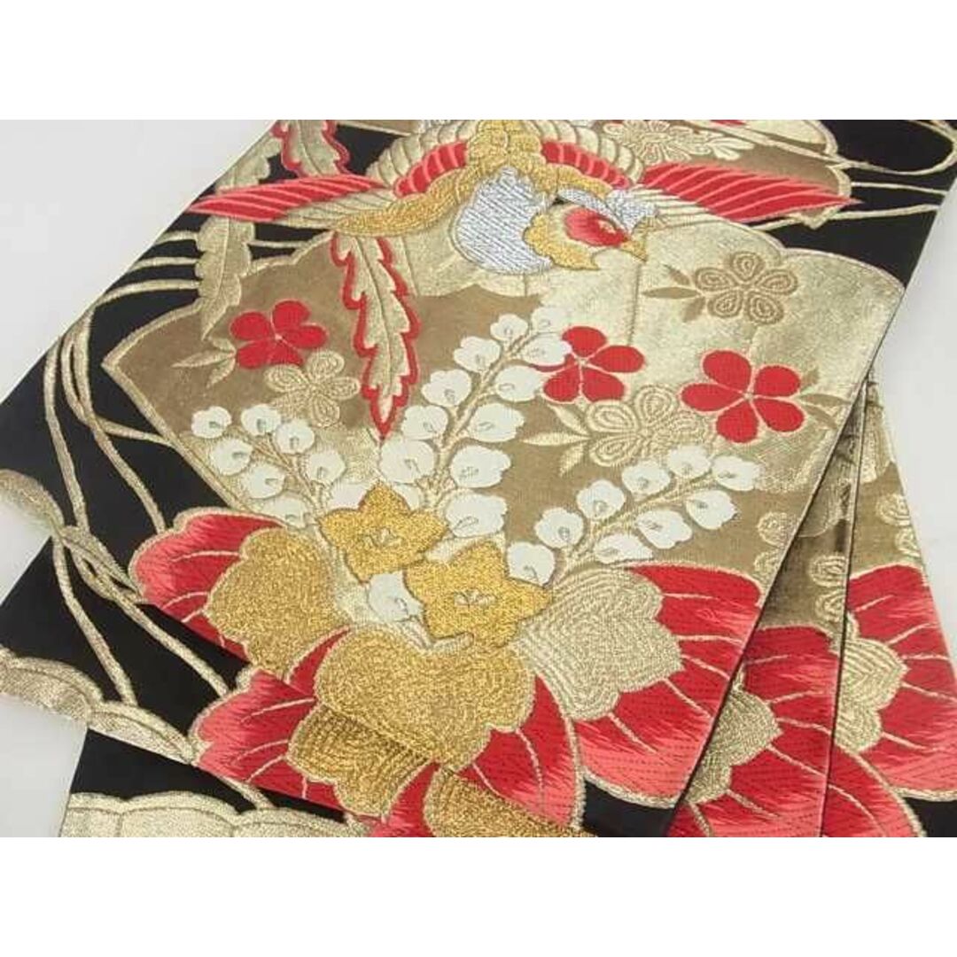 平和屋2□六通柄袋帯 唐織 鳳凰桐花文 黒地 金銀糸 逸品 ma2951の通販