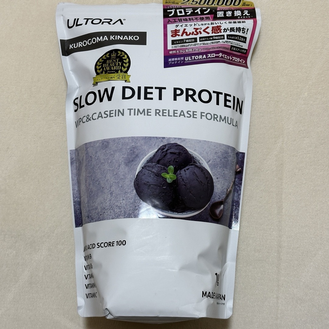 ULTORA　スローダイエットプロテイン　黒ごまきなこ味　1kg 食品/飲料/酒の健康食品(プロテイン)の商品写真