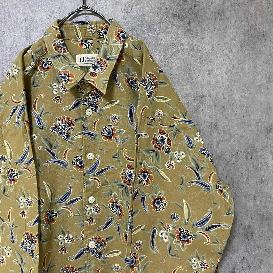 90s vintage 長袖　柄シャツ　メンズL 綿　日本製