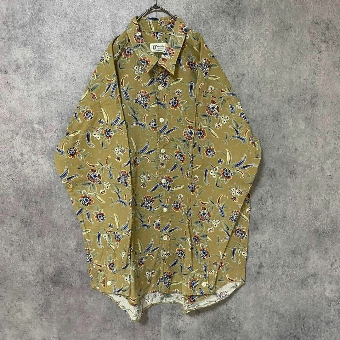 90s vintage 長袖　柄シャツ　メンズL 綿　日本製 1