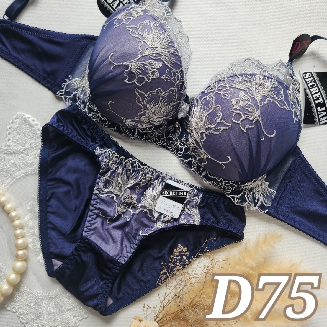 №214【D75】シアーエンブロイダリーブラジャー&フルバックショーツ レディースの下着/アンダーウェア(ブラ&ショーツセット)の商品写真