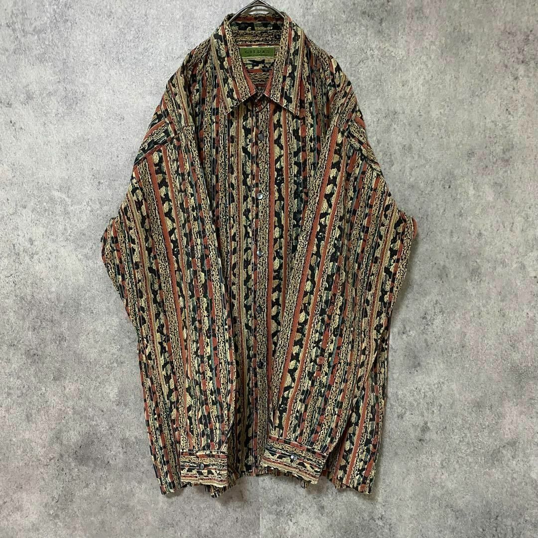 90s vintage 長袖 柄シャツ メンズ L 古着 個性派