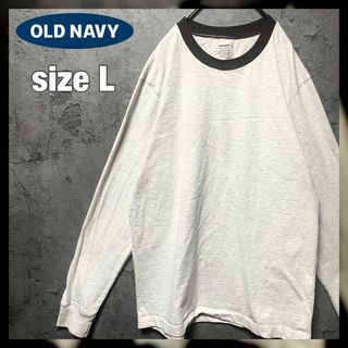 オールドネイビー(Old Navy)の【OLD NAVY】Lsize リンガーTシャツ 長袖 ホワイト杢 US古着(Tシャツ/カットソー(七分/長袖))