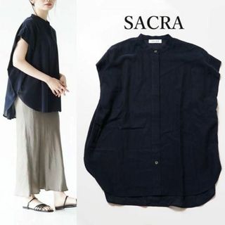 サクラ SACRA テンセル ノースリーブ ティアード ブラウス オフ白 38